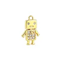 Ciondolo robot dorato con dettaglio cuore e zirconia per creazione gioielli fai da te - un solo ciondolo, senza catena / Stile Robot Dorato (NAQ06-10)