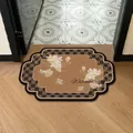 Vintage checkered leather bath mat featuring an elegant magnolia flower pattern design - 35*50cm / Vintage Style E (Irregular Shape)