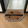 Vintage brown leather doorway mat featuring checkered border and Welcome home birds design - 35*50cm / Vintage Style-H (Irregular Shape)