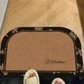 Vintage semi-circle leather bathroom mat with absorbent anti-slip floral design - 35*50cm / Vintage Style-A (Large Rounded Corner)
