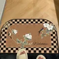 Vintage semi-circular absorbent floor mat with bird and floral pattern in beige - 35*50cm / Vintage Style-B (Large Rounded Corner)