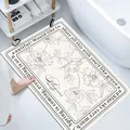 Absorbent floral diatom mud bathroom mat with non-slip base, cream and black finish - Floral Breeze (Rectangular) / 40*60cm