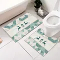Decorative 2-piece U-shaped waterproof bathroom mat set with teal geometric deer design - 50x60cm U型垫 (单条装) / Hello deer