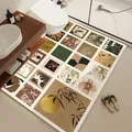 Vintage style large non-slip bathroom mat with patchwork botanical and bird patterns - Mid-Century Puzzle Style C (Horizontal)