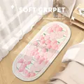 Ovaler Schlafzimmerteppich mit rosa Tulpen und dekorativem inspirierendem Textrand - Kristallsamt-Stil / 40x60cm / Rosa Tulpe mit Inspirierendem Text (CBHD-5)
