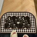 Vintage checkered absorbent leather doormat with white floral pattern for entryways - 35*50cm / Vintage Style-D (Large Rounded Corner)