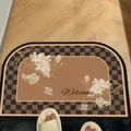 Retro D-shaped absorbent bathroom mat with magnolia and checkerboard pattern - 35*50cm / Vintage Style-E (Large Rounded Corner)