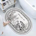 Oval lamb wool bathroom mat with black and white floral pattern and decorative text - 40*60cm / Love Your Life (Oval)