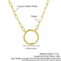 Gold plated copper paperclip chain necklace featuring a minimalist circle ring pendant. - Paperclip Chain with Ring Pendant (MA02-10)