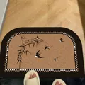 Mid-century modern absorbent leather bathroom mat with vintage swallow and bamboo print - 35*50cm / Vintage Style-G (Large Rounded Corner)