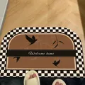 Vintage brown semi-circle leather doormat with bird design and Welcome home text - 35*50cm / Vintage Style-H (Large Rounded Corner)