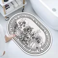 Oval faux lamb wool bathroom mat with elegant floral print and anti-slip backing - 40*60cm / Lotus Daisy (Oval)