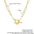 Gold plated copper paperclip chain necklace with OT clasp and detailed product dimensions - Paperclip OT Clasp Necklace (MA03-3)