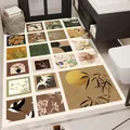 Vintage absorbent bathroom rug with patchwork floral and bird nature illustrations - Mid-Century Puzzle Style C (Vertical)