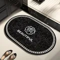 Tapis de bain antidérapant ovale noir et blanc avec motif en tweed et design rose - 30x50cm (Terre de Diatomée Épaissie) / Style Chanel de Luxe H (Ovale)