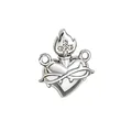 Silver heart-shaped jewelry pendant with flaming cross and zircon accents for DIY designs - Sacred Heart Cross Thorns Style (NAS04-4)