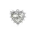 Silver heart pendant with dagger and roses, featuring zircon accents for DIY jewelry - Rose Sword Zirconia Heart Style (NAS02-2)