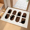 Cream Belgian velvet entry mat with cute black cat silhouettes in a cozy entryway - 40*60cm / Black Cat C