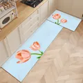 Set di 2 tappeti da cucina in farina fossile con tulipani arancioni su fondo blu. - Stile Tulipano da Cucina E / 40*60cm