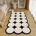 Minimalist cream style fluffy bedside runner with black and white circular pattern - Lamb Wool Style (Geometric A) / 40x60cm