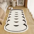 Cream wavy long plush rug with black arched patterns for minimalist bedroom bedside decor - Lamb Wool Style (Geometric B) / 40x60cm