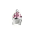 Ciondolo cupcake con zirconi rosa per la creazione di gioielli fai da te - un solo ciondolo, senza catena / Stile Cupcake Rosa Argentato (NAP12-3)