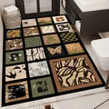 Elegant vintage mid-century style absorbent bathroom floor mat with artistic collage patterns - Mid-Century Puzzle Style D (Vertical)
