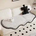 Elegant cream irregular houndstooth sofa cushion cover with stylish wavy edge design - 50*50CM / Luxury Impression-F (Cream Houndstooth)