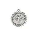 Silver-tone circular bee pendant charm featuring pave-set zircons from animal series - Silver Coin Bee Style (NAB02-5) / Pendant Only (No Chain)