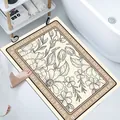 Absorbent soft diatom mud bath mat with elegant floral pattern and English border - Life Like Summer Flowers (Rectangular) / 40*60cm
