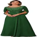 Robe de soirée élégante en mousseline vert foncé avec appliques de dentelle et manches cape - US2 / Hauts / Vert Foncé