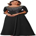 Elegant black chiffon evening gown featuring delicate lace appliqué and chic cape sleeves - Black