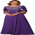Elegant purple chiffon evening gown featuring lace appliques and unique cape sleeves - Purple