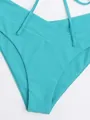 Slip bikini a tinta unita color ottanio con dettaglio sexy del design a vita a V - Verde Turchese