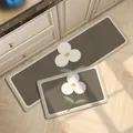 Set di tappetini da cucina in fango di diatomee con motivo floreale bianco su marrone - Fioritura Solitaria / 50x180cm