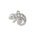 Silver-plated chameleon animal pendant with sparkling white cubic zirconia pave setting - Silver Chameleon Style (NAA12-7) / Pendant Only (No Chain)