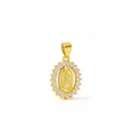 Close-up of gold-plated Virgin Mary oval pendant with sparkling CZ stones for DIY jewelry - Oval Zirconia Virgin Mary Portrait Style (NAO07-9)