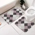 Stylish 2-piece purple plaid bathroom rug set including U-shaped and rectangular mats - U-Shaped + Rectangular 2-Piece Set / 50x60+50x80cm / Nordic Style 08