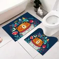 Set di tappeti da bagno con orsetto e fiori con tappetino per WC a U e tappeto rettangolo - Orso di Fiori