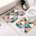 2-piece non-slip bathroom mat set with U-shaped toilet rug in geometric teal and orange - U-Shaped + Rectangular 2-Piece Set / 50x60+50x80cm / Nordic Style 10