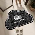 Tapis de bain antidérapant en forme de nuage avec motif rose romantique et tweed - 30x50cm (Terre de Diatomée Épaissie) / Style de Luxe F (Forme de Nuage)