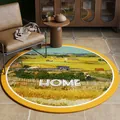 Decorative round rug featuring Van Gogh style harvest oil painting with HOME lettering - Diameter 60cm / Van Gogh Harvest Style (YH-B)