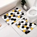Yellow and black hexagonal geometric bathroom mat set with U-shaped toilet rug floor mat - U-Shaped + Rectangular 2-Piece Set / 50x60+50x80cm / Nordic Style 11