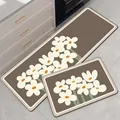 Tappetini da cucina in farina di fossili antiscivolo con fiori bianchi su marrone - Stile Cucina Floreale 6 / 40*60cm