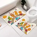 Set di 2 tappetini da bagno con animali cartoni animati e tappeto per WC a forma di U assorbente - Ponte arcobaleno animale