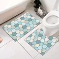 Premium Nordic blue hexagonal geometric bathroom mat set including U-shaped toilet rug - U-Shaped + Rectangular 2-Piece Set / 50x60+50x80cm / Nordic Style 12