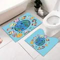 Set di tappetini da bagno blu con animali cartone animato e tappeto WC a forma di U - Piccola formica rossa