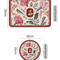 Retro floral placemat set including rectangular and round waterproof leather table mats - 4 Pieces/Pack (20x20cm) / American Placemat Style K