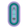 Detail of oval jump rope mat with colorful concentric rings and footprint icons - 50x100cm / Purple Character