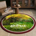 Round green area rug featuring an impressionist landscape and artistic English text design - Diameter 60cm / 油画艺术风款式(YH-C)